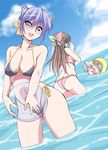  2k-tan 3girls 95-tan ass back bad_id bad_pixiv_id ball beach beachball bikini blue_eyes blue_hair breasts brown_hair chibi cleavage day dutch_angle glasses head_tilt highleg highleg_bikini large_breasts manjiro multiple_girls navel ocean os-tan outdoors side-tie_bikini silver_hair swimsuit transparent visbou vista-tan wading water wet 