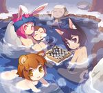  2girls animal_ears ass bad_id bad_pixiv_id banned_artist bath bear_ears bear_girl black_hair blush_stickers board_game brown_hair bunny_ears cat_ears cat_tail checkered chess error flat_chest indian_style kuma-tan kumatanchi leg_hug mixed_bathing monkey multiple_girls neko-kun nose_bubble nude onsen pink_hair playing_games rabi-tan red_eyes sitting snow steam tail towel towel_on_head water xil 