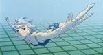  :t absurdres ayanami_rei barefoot blue_hair blue_swimsuit breasts bubble caustics foreshortening from_side hands highres holding_breath neon_genesis_evangelion one-piece_swimsuit outstretched_arms pale_skin pool red_eyes scan short_hair small_breasts solo spread_arms swimming swimsuit tsurumaki_kazuya underwater 