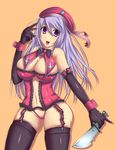  arm_garter beret corset cum elbow_gloves garter_belt gloves hat knife original purple_eyes purple_hair s-pot solo thighhighs wrist_cuffs 