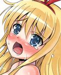  amae_koromo blonde_hair blue_eyes blush close-up face kimoto_kanata open_mouth saki sweat tears wide_open_mouth 