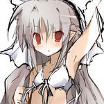  albino armpits blush bra flat_chest lingerie long_hair lowres melty_blood pointy_ears red_eyes ribbon silver_hair solo tsukihime underwear wahiko_(black_bastard) white_len 