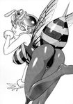  ass bee bee_girl bw capcom darkstalkers halftone insect_girl monochrome monster_girl q-bee vampire_(game) wings 