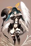  asymmetrical_wings black_legwear blue_hair bow breasts brown_eyes cross-laced_clothes dizzy guilty_gear hair_bow jeffr jewelry large_breasts long_hair midriff necklace panties red_eyes silver_trim solo tail thighhighs torn_clothes torn_legwear twintails underboob underwear wings 