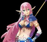  1girl breasts cleavage elf enami_katsumi female midriff myuria_tionysus no_bra pointy_ears pose simple_background solo staff star_ocean star_ocean_4 star_ocean_the_last_hope tattoo tattoos 