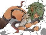  :d akishima_kei bad_id bad_pixiv_id bent_over big_hair breast_grab breast_press breasts brown_eyes dark_skin echidna grabbing green_hair large_breasts licking_lips lips long_hair naughty_face no_panties open_mouth pointy_ears queen's_blade smile solo thighhighs tongue tongue_out 