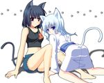  animal_ears aoi_shiro barefoot cat_ears multiple_girls nami_(aoi_shiro) osanai_shouko shiboru 