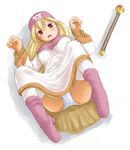  artist_request blonde_hair blush dragon_quest dragon_quest_ii lying panties pantyshot pantyshot_(lying) princess_of_moonbrook red_eyes solo staff thighhighs underwear 