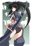  armor ass black_hair katana looking_back monster_hunter naitou_kouse nargacuga_(armor) ootachi ponytail red_eyes solo sword weapon 