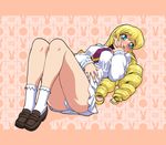  ass blonde_hair blush drill_hair green_eyes isako_rokurou long_hair long_legs lying nanjou_misao necktie pani_poni_dash! panties pantyshot pantyshot_(lying) socks solo underwear 