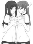  breast_press breasts buruma greyscale gym_uniform kurusugawa_ayaka large_breasts long_hair monochrome multiple_girls robot_ears serio shichimenchou shirt_lift symmetrical_docking to_heart yuri 