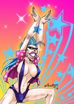  bad_id bad_pixiv_id bikini blue_eyes breasts covered_nipples fenman franky genderswap genderswap_(mtf) hawaiian_shirt huge_breasts lipstick long_hair makeup one_piece open_clothes open_shirt pose revealing_clothes shirt slingshot_swimsuit smile solo sparkle star sunglasses swimsuit 