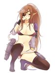  armor bestiality bikini breasts brown_hair cleavage copyright_request elf eyepatch knife koutarou_(farthest) large_breasts midriff navel pointy_ears ponytail shield snake solo swimsuit thighhighs 