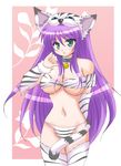  :o afuro animal_ears animal_hat animal_print bare_shoulders bell bell_collar berserker_(final_fantasy) bikini breasts cleavage collar faris_scherwiz final_fantasy final_fantasy_v fur fur_trim green_eyes hat large_breasts long_hair purple_hair solo swimsuit tail thighhighs tiger_print underboob 