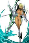  armor arrancar bleach blonde_hair breasts dark_skin espada green_eyes release_form tia_harribel underboob witchblade 