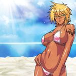  arrancar beach bikini bleach blonde_hair breasts cleavage cute dark_skin espada green_eyes sexy solo summer swimsuit tattoo tia_harribel 