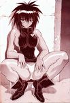  boots breasts covered_nipples large_breasts melfina_(outlaw_star) mogudan monochrome outlaw_star panties solo spread_legs underwear 