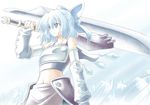 advent_cirno armor blue_eyes blue_hair cirno detached_sleeves ice kibushi midriff short_hair solo sword touhou weapon wings 