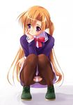  blush panties pantyhose school_uniform smile squat squatting torn_clothes torn_pantyhose underwear 