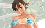  bikini_top breasts brown_hair copyright_request large_breasts nora_higuma ponytail short_hair smile solo underboob 
