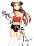  absurdres bare_shoulders blue_eyes brown_hair choker duplicate form_code highres long_hair microphone microphone_stand murata_renji scan solo 