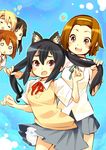  :o akiyama_mio animal_ears black_hair blush brown_hair heart hirasawa_yui k-on! kotobuki_tsumugi long_hair multiple_girls nakano_azusa school_uniform short_hair super_zombie sweater sweater_vest tainaka_ritsu tears twintails 