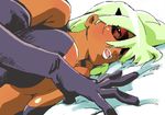  :d areola_slip areolae arm_support bangs bare_shoulders battle_spirits battle_spirits:_shounen_toppa_bashin bed_sheet black_gloves blush bodysuit breast_press breast_squeeze breasts center_opening cleavage covered_nipples dark_skin dutch_angle earrings elbow_gloves gloves green_hair hair_between_eyes hair_over_one_eye huge_breasts inogashira_masako isoroku jewelry kamina_shades lipstick long_hair looking_at_viewer lying makeup mature midriff naughty_face number_eight oekaki on_side open_mouth seductive_smile smile solo sunglasses upper_body white_lipstick 