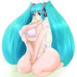  artist_request bikini breasts chubby curvy hatsune_miku hips kneeling large_breasts long_hair plump swimsuit thick_thighs thighs twintails very_long_hair vocaloid wide_hips 