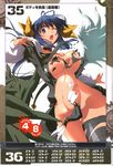  absurdres asymmetrical_wings blue_hair blue_sailor_collar bouncing_breasts breasts choker convenient_censoring dizzy guilty_gear highres inoue_takumi large_breasts queen's_gate red_eyes ribbon sailor_collar solo tail tail_ribbon tears torn_clothes wince wings 