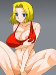  bare_shoulders blonde_hair blue_eyes blue_mary blush bottomless breasts erect_nipples huge_breasts king_of_fighters nipple_slip nipples short_hair snk tank_top thick_thighs thighs 