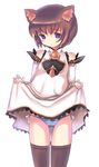  animal_ears bad_id bad_pixiv_id blush brown_hair cat_ears detached_sleeves dress dress_lift fantasy_earth_zero panties purple_eyes short_hair side-tie_panties solo striped striped_panties teu_(navy) thighhighs underwear 