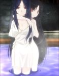  2girls black_hair breasts character_request cleavage copyright_request highres large_breasts long_hair multiple_girls red_eyes screencap stitched tagme third-party_edit water 