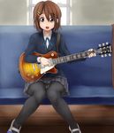  brown_eyes brown_hair crotch_seam guitar hirasawa_yui instrument k-on! legs panties panties_under_pantyhose pantyhose pantyshot pantyshot_(sitting) scharfschutze school_uniform shoes short_hair sitting solo underwear upskirt uwabaki 