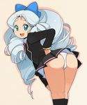  :d aqua_eyes ass bad_id bad_pixiv_id battle_spirits battle_spirits:_shounen_toppa_bashin bent_over black_legwear blazer blush bow drill_hair flat_chest from_behind hair_bow hand_on_hip jacket kneehighs kneepits lace lace-trimmed_panties long_hair looking_back naughty_face necktie open_mouth panties pantyshot pleated_skirt sawaragi_kyouka school_uniform shadow silver_hair simple_background skirt smile socks solo tamagoroo_(funifuni_labo) thighs underwear upskirt very_long_hair white_panties 