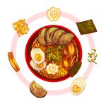  bowl commentary_request egg food heart-shaped_food ichiknees kamaboko liquid narutomaki no_humans noodles nori_(seaweed) original ramen vegetable 