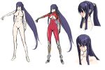  00s 1girl akiyama_rinko aoi_nagisa_(metalder) barefoot blue_hair bodysuit breasts character_sheet female full_body large_breasts lilith-soft long_hair multiple_views nude sketch smile solo taimanin_(series) taimanin_asagi taimanin_yukikaze very_long_hair 