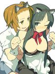  akiyama_mio alternate_costume animal_ears black_hair breasts brown_eyes brown_hair cat_ears enmaided grey_eyes itsumo_nokoru k-on! large_breasts long_hair maid multiple_girls nipples one_eye_closed tainaka_ritsu topless yuri 