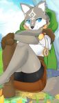  blue_eyes boots canid canine canis clothed clothing damn_lasso_tool female footwear fur grey_fur hair link_(wolf_form) linkle mammal nintendo outside smile solo the_legend_of_zelda video_games water wolf 