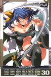  absurdres asymmetrical_wings blue_hair breasts choker cleavage closed_eyes dizzy guilty_gear highres inoue_takumi large_breasts queen's_gate ribbon solo tail tail_ribbon thighhighs underboob wings 