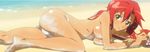  beach bikini_bottom breasts cleavage day large_breasts long_hair lying on_side pieces_of_sweet_stars red_hair sand screencap solo stitched tan tengen_toppa_gurren_lagann third-party_edit topless wet yellow_eyes yoko_littner 