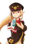  bad_id bad_pixiv_id black_hat blonde_hair breasts cleavage disgaea drink gloves hat large_breasts long_hair makai_senki_disgaea_3 mr_mask pointy_ears red_eyes salvatore_(disgaea) solo very_long_hair 