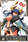  absurdres asymmetrical_wings blue_hair breasts dizzy guilty_gear highres inoue_takumi large_breasts open_mouth queen's_gate red_eyes ribbon solo tail tail_ribbon torn_clothes underboob wince wings 
