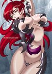  amaha_masane armor bikini_armor black_sclera breasts large_breasts long_hair mature red_hair solo transformation underboob witchblade yukiyanagi 