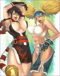  black_eyes black_hair blonde_hair blue_eyes blue_mary breasts cleavage hip_vent king_of_fighters king_of_fighters_maximum_impact kof kof:_maximum_impact kunoichi large_breasts long_hair maximum_impact multiple_girls ninja shiranui_mai short_hair smile snk the_king_of_fighters twintails wink 