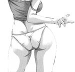  ass ass_focus back camisole chouhi_ekitoku close-up crop_top dimples_of_venus from_behind greyscale ikkitousen lowres monochrome panties shiozaki_yuji strap_slip underwear 