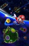  3d absurdres artist_request blue_eyes brown_hair chiko_(mario) facial_hair gloves hat highres mario mario_(series) mustache official_art overalls planet ship smile space super_mario_bros. super_mario_galaxy watercraft 