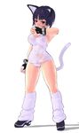  animal_ears animated animated_gif breasts cat cat_ears cat_tail catgirl dance dancing gif leg_warmers lowres motion_blur see-through short_hair solo tail 
