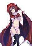  ayaya black_legwear bow braid breasts cape capelet highres medium_breasts midriff naked_cape navel okazaki_yumemi panties red_capelet red_eyes red_hair solo thighhighs thighs touhou touhou_(pc-98) underboob underwear 