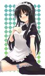  akiyama_mio alternate_costume black_hair blue_eyes checkered enmaided garters k-on! lingerie long_hair maid maid_headdress nishikawa_ari panties pantyshot petticoat solo striped striped_panties thighhighs underwear 