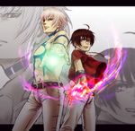  brown_hair chris king_of_fighters kof lowres orochi red_eyes snk topless white_hair 